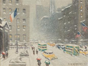 GUY WIGGINS Winter at the Library, New York.